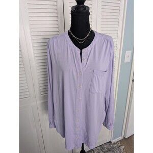 Lands' End Top Women's PXL Purple Tee Pullover V Neck Buttons Normcore Blouse